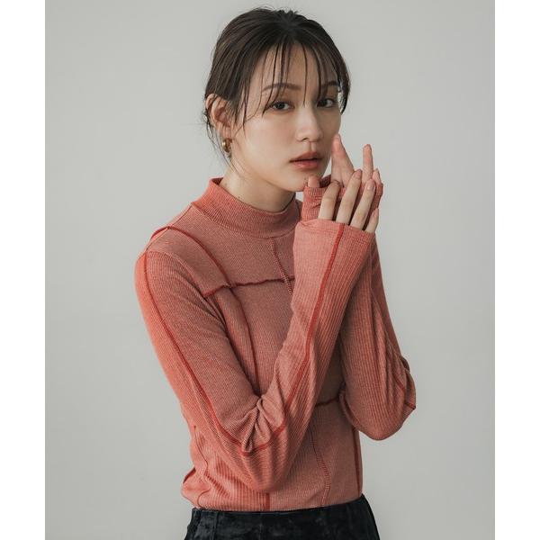 tシャツ ハイネックメローリブTOP レディース