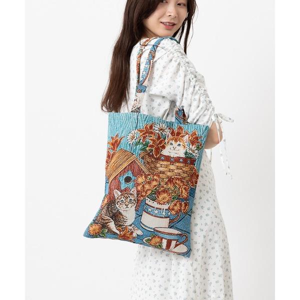 トートバッグ ジャガード織 ネコ柄トートバッグ レディース