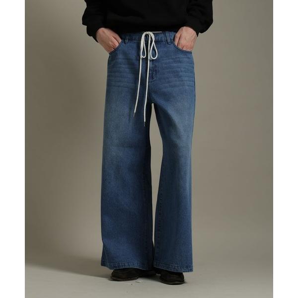ワイドパンツ ジーンズ 「LURAKU」Drawstring Washed Baggy Jeans ドローストリング ウォッシュド バギージーンズ メンズ レディース
