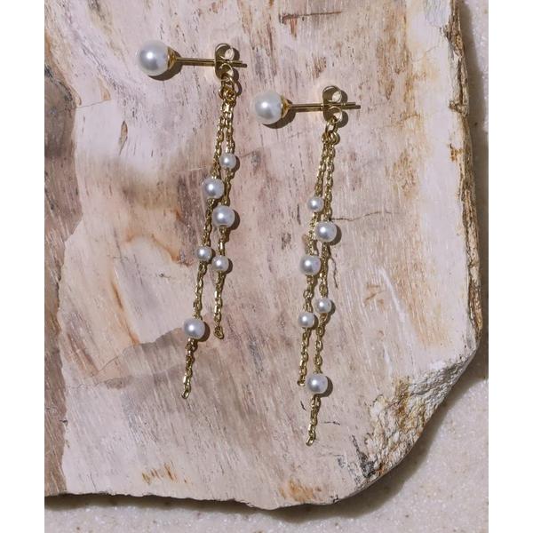 ピアス 「WEB限定」“MELLOW”パールチャームドロップピアス/サージカルステンレス（金属アレルギー対応）「LHME / エルエイチエムイー」