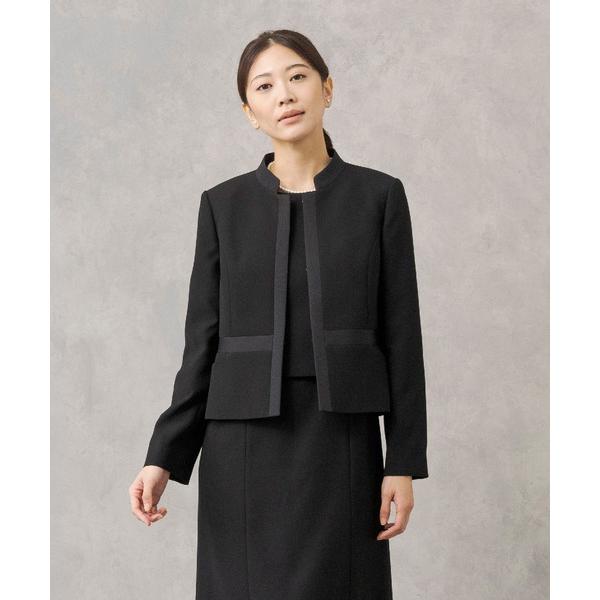 喪服 セレモニースーツ セットアップ 「HIROMI YOSHIDA Black」スタンドカラージャケットと前開きワンピースのブラックフォーマル レディース