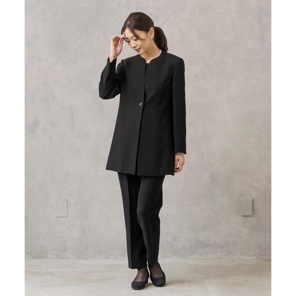 喪服 セレモニースーツ セットアップ 「HIROMI YOSHIDA Black」ロングジャケットとブラウスとストレートパンツのブラックフォーマル レディース