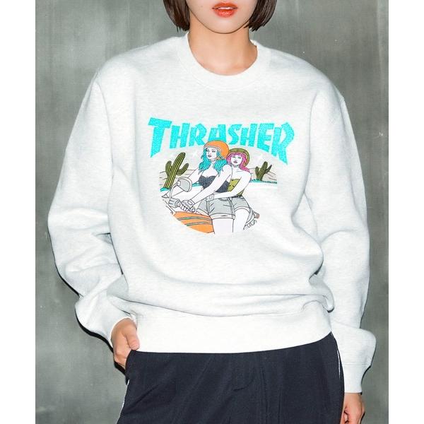 トレーナー スウェット BABES CREW SWEAT/スラッシャー裏起毛リラックスサイジングバイカーガールプリントクルーネックスウェットトレーナー