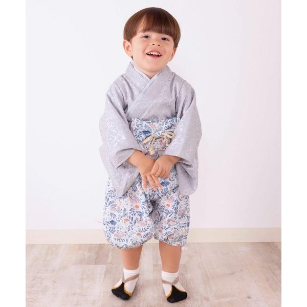 着物 3WAY ちりめん　2ピース袴ロンパース 「こどもの日 端午の節句」  「お誕生日 記念日 お食い初め お宮参り 七五三」