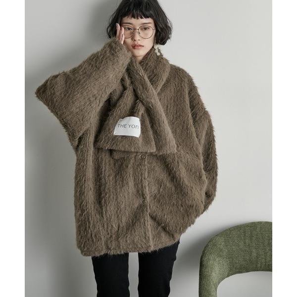 『タイムセール実施中』ZOZO問い合わせ番号:88224588ショップ:Auntie Rosa，アンティローザブランド:THE YOn，ザヨン商品名:ストールセットヘアリーシャギーノーカラーミドルコートカテゴリ:ジャケット/アウター>...