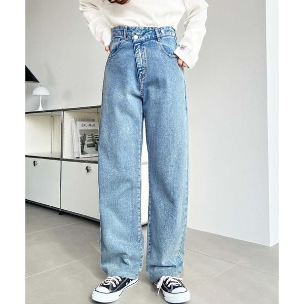 ジーンズ デニム デニムパンツ アシンメトリーストレートデニムパンツ レディース