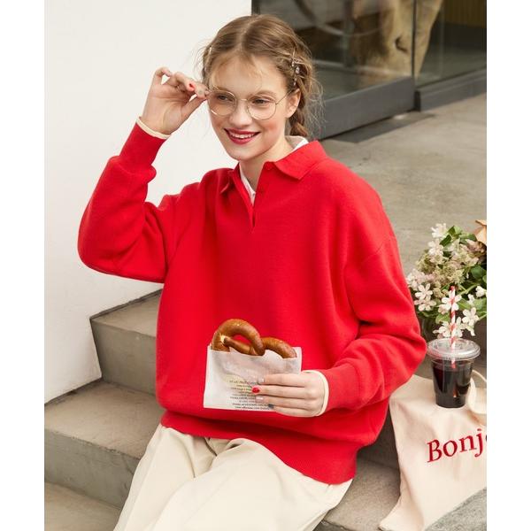 『タイムセール実施中』ZOZO問い合わせ番号:88298392ショップ:BONLECILL，ボンルシールブランド:BONLECILL，ボンルシール商品名:配色ボリュームスリーブスウェットライクポロニットカテゴリ:トップス>ニット/セー...