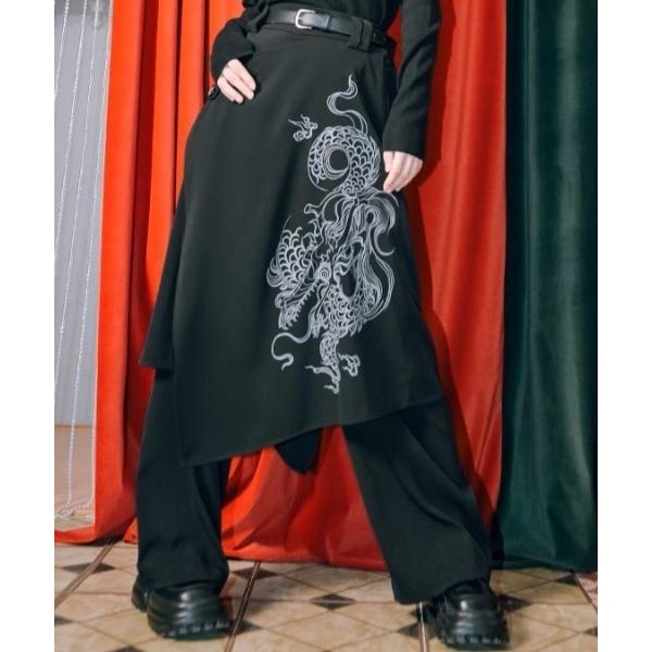 ワイドパンツ パンツ 「古怪舎/グガイシャ」 ドラゴンプリントアシンメトリーパンツスカート レディース