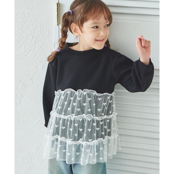 『セール実施中』ZOZO問い合わせ番号:88461228ショップ:pairmanon，ペアマノンブランド:pairmanon，ペアマノン，coucou manon，ククゥ マノン商品名:裏起毛 ハート リボン 柄チュール トレーナーカテゴリ...