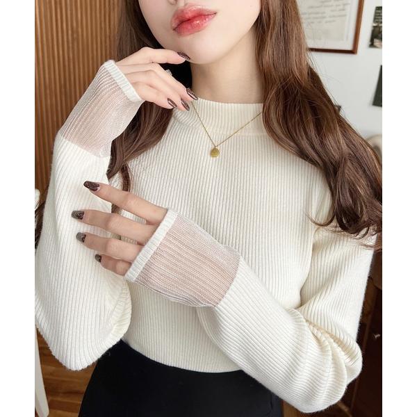 『セール実施中』ZOZO問い合わせ番号:88463707ショップ:moment+，モーメントプラスブランド:moment+，モーメントプラス商品名:12Gクルーネック袖シアーリブニットプルオーバーカテゴリ:トップス>ニット/セーターブ...