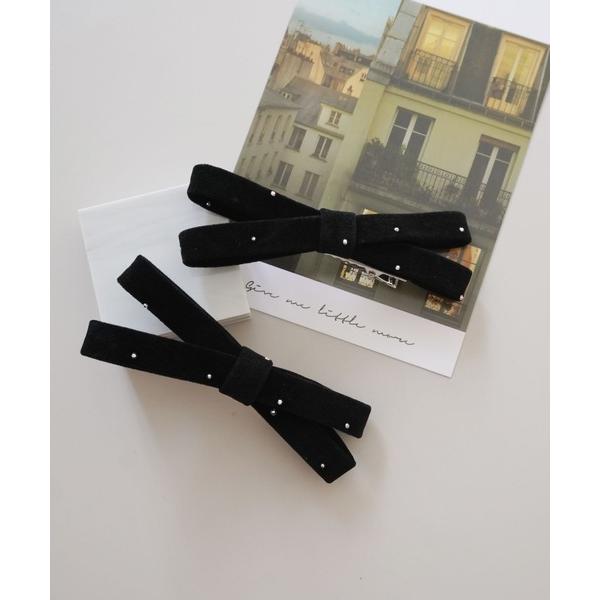 ZOZO問い合わせ番号:88632092ショップ:RiNc，リンクブランド:ammy.，エイミードット商品名:【 ammy. / エイミードット 】 ミニ ラインストーン ベロア リボン クリップ 2本setカテゴリ:ヘアアクセサリー&gt...