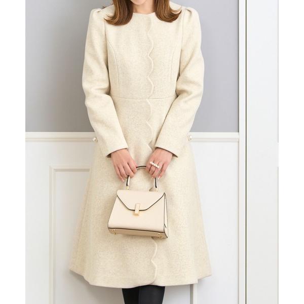 ノーカラーコート コート フロントスカラップ パール付き コート Pr