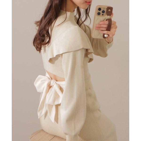 『タイムセール実施中』ZOZO問い合わせ番号:89003917ショップ:Lace Ladies，レースレディースブランド:Lace Ladies，レースレディース商品名:2点セット バックリボン フリル リブ ニット トップス スカート セ...