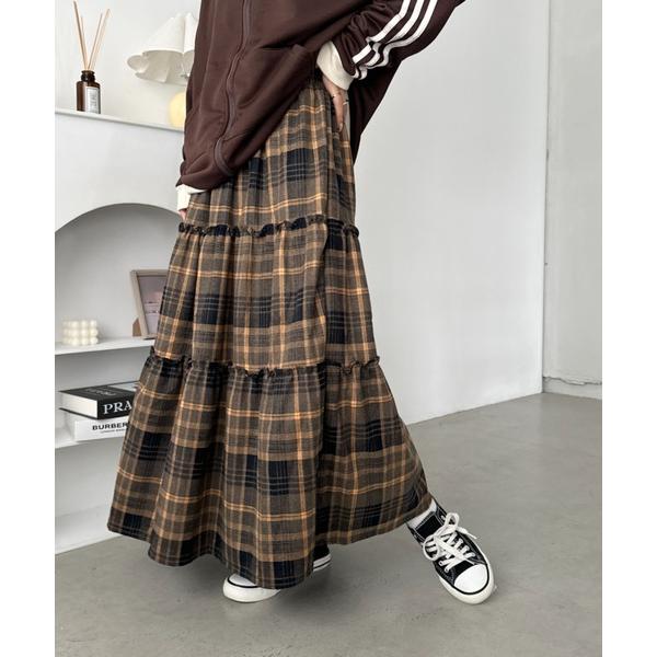 『タイムセール実施中』ZOZO問い合わせ番号:89005643ショップ:Outfitter lab，アウトフィッターラボブランド:CLEA，クレア，Outfitter lab，アウトフィッターラボ商品名:チェック柄ティアードロングスカートカ...