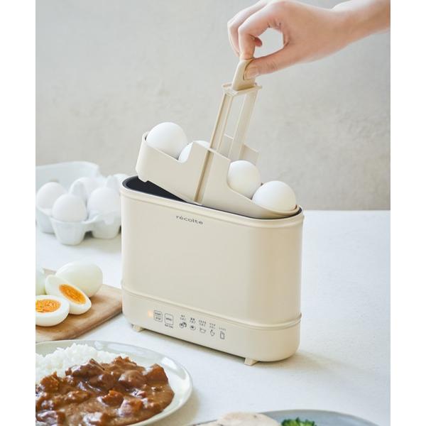 2大特典［ recolte エッグ＆ボイルクッカー ］レコルト ゆで卵メーカー 湯せん 湯煎 低温調理 ボイル 茹でる スリム コンパクト 電気調理器 ホワイト 白 REB-1