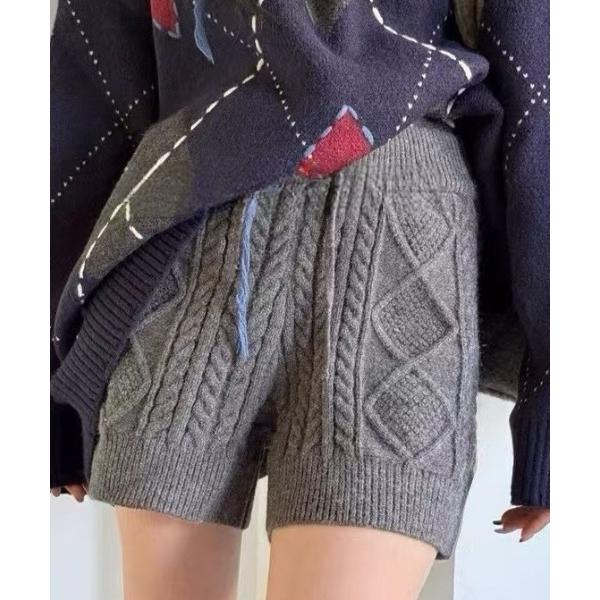 パンツ ケーブル編みニットキュロットパンツ レディース
