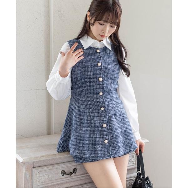 チュニック 「4色展開／人気定番」フロントボタンツイードチュニック＆ショートパンツセット 「大人 フェミニン 上品」「再入荷」