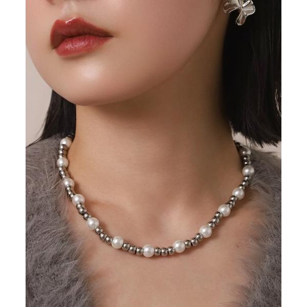 ネックレス 「WEB限定」“MELLOW”パールミックスボールチェーンネックレス（ラージ）/ステンレススティール「LHME / エルエイチエムイー」