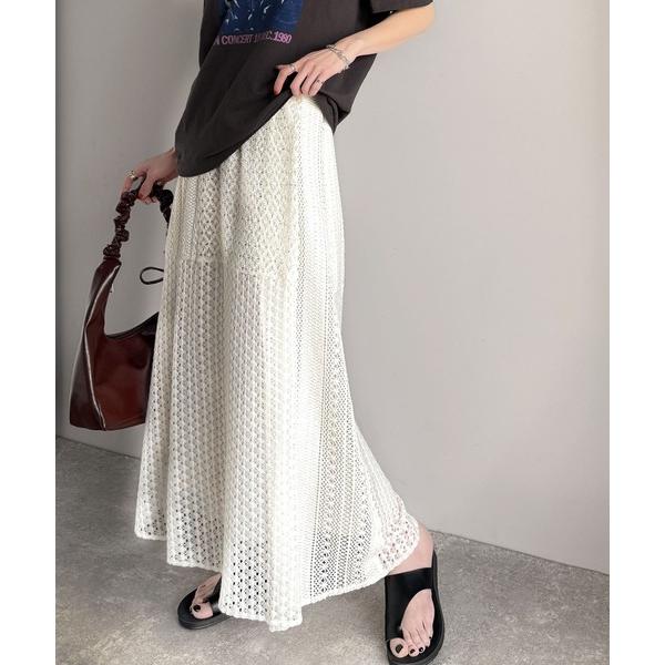 ロング スカート 夏 重ね着にも活躍。タック使いレース切替ロングスカート
