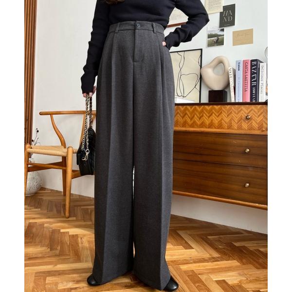 『セール実施中』ZOZO問い合わせ番号:89666887ショップ:moment+，モーメントプラスブランド:LOULOU select，ルルセレクト商品名:ウールライク起毛ツータックセミワイドパンツカテゴリ:パンツ>その他パンツブラン...