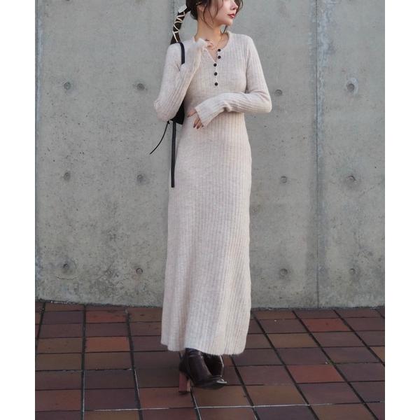 ZOZO問い合わせ番号:89981471ショップ:Lace Ladies，レースレディースブランド:LAULEN，ローレン商品名:henley neck long rib dress /ヘンリーネック ロング リブ ワンピースカテゴリ:ワン...