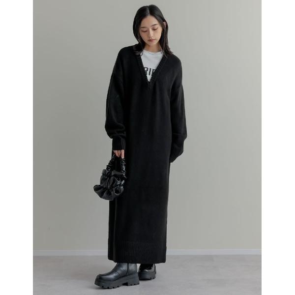 『セール実施中』ZOZO問い合わせ番号:90125773ショップ:Re:EDIT，リエディブランド:Re:EDIT，リエディ商品名:[新色追加][低身長サイズ有][体型カバー][洗濯機で洗える]Vネックブークレニットワンピースカテゴリ:ワン...