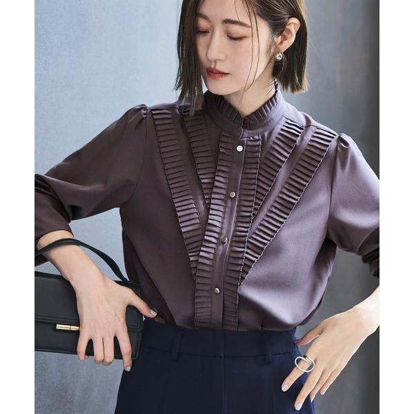 ZOZO問い合わせ番号:90424022ショップ:RUIRUE BOUTIQUE，ルイルエブティックブランド:RUIRUE BOUTIQUE，ルイルエブティック商品名:洗える ストレッチ ｜ プリーツ スタンドカラー ブラウス ｜ レディー...