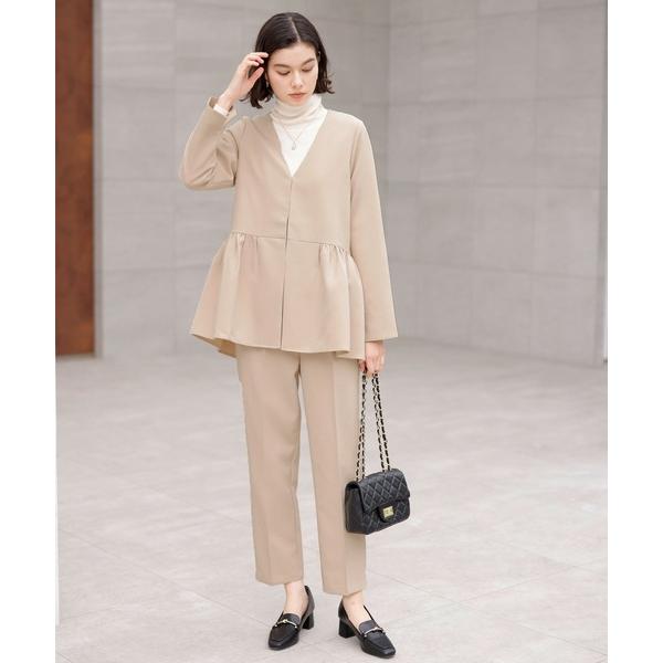 『タイムセール実施中』ZOZO問い合わせ番号:90516850ショップ:GeeRA，ジーラブランド:GeeRA，ジーラ商品名:【2点セット】ノーカラーペプラムAラインジャケットセットアップスーツカテゴリ:フォーマルスーツ/小物>スーツ...