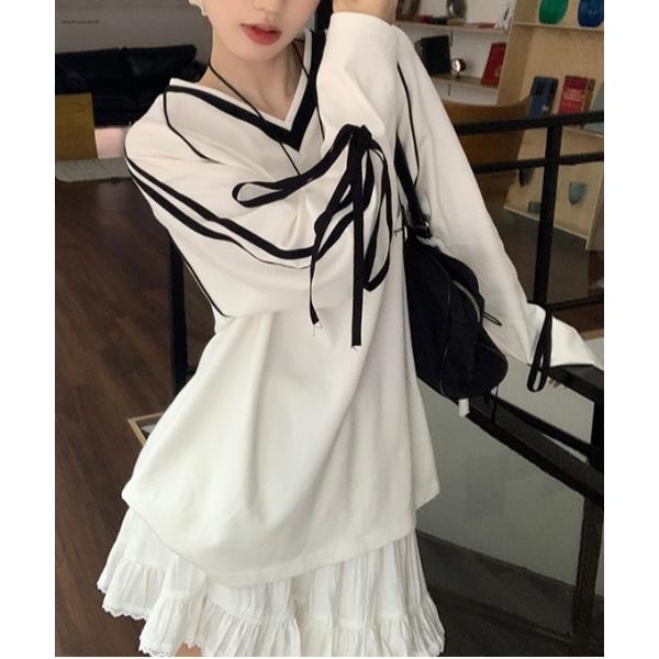 『タイムセール実施中』ZOZO問い合わせ番号:90583644ショップ:WEST CLIMB，ウエスト　クライムブランド:Per sist ence，パーシエンス商品名:袖テープライン＆リボン/Vネックジャージプルオーバーカテゴリ:トップス...