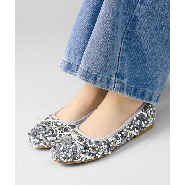 バレエシューズ パンプス スパンコール ラウンドトゥフラットバレエシューズ