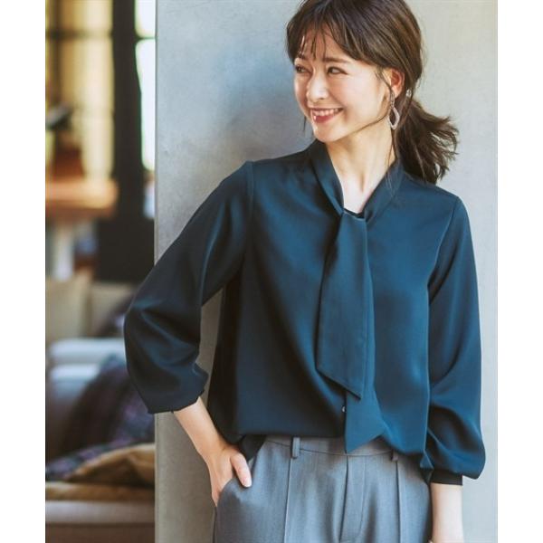 『タイムセール実施中』ZOZO問い合わせ番号:90789190ショップ:nissen，ニッセンブランド:7days Life Styling，セブンデイズライフスタイリング商品名:ストレッチパウダーサテンボウタイブラウス（しわになりにくい・...