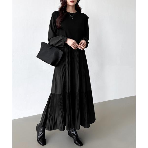 『タイムセール実施中』ZOZO問い合わせ番号:90858604ショップ:Ada.，エイダブランド:COCOMOMO，ココモモ商品名:バックリボンベスト付き プリーツワンピース ティアード セットアップ 2way 長袖 ロング ワンピース ニ...