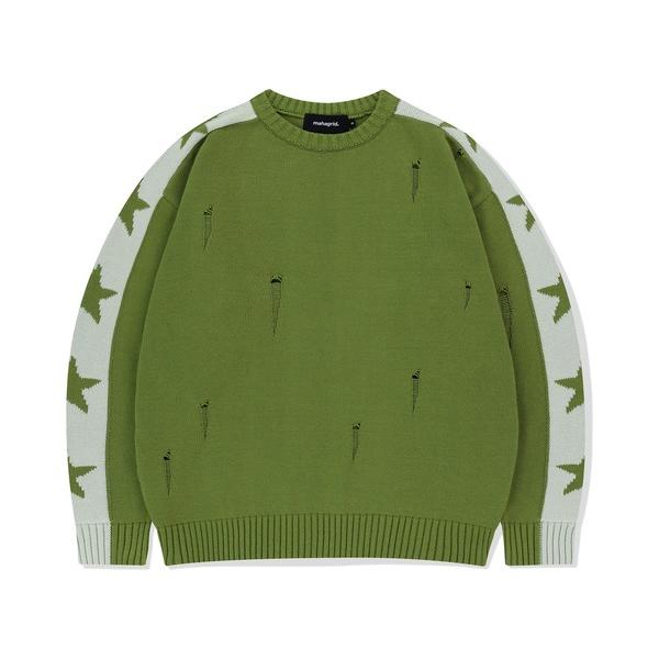 ニット セーター 「mahagrid/マハグリッド」 STAR CRASH KNIT CREWNECK/スタークラッシュニットクルーネック