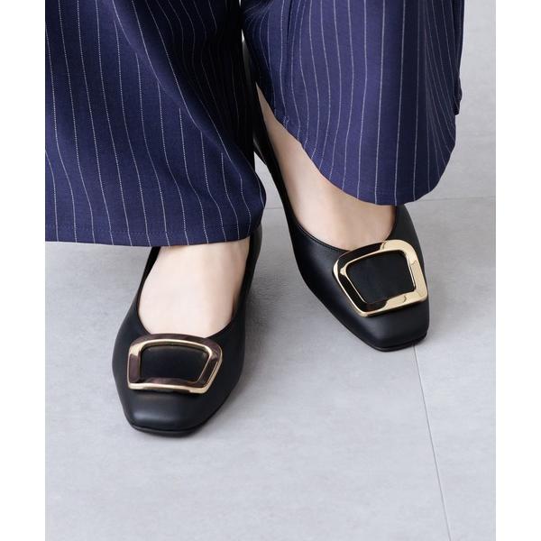 パンプス 歩きやすい 「Made in Japan」「HIMIKO」スクエアバックルローヒールパンプス/651110