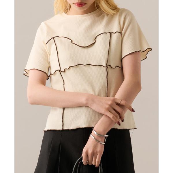 tシャツ 半袖 「MAGASIN DE MODE Onjna」Cut rib color scheme mellow pull over / カットリブ配色メロープルオーバー 半袖ニット ハーフスリーブニット DTK