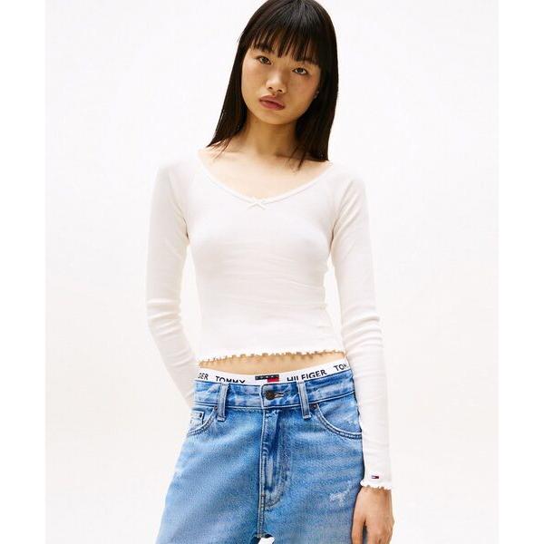 tシャツ スリムVネックガーメントダイリブカットソー レディース