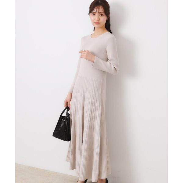 ワンピース 「上品な落ち感・美シルエット」アイレットリブデザインニットワンピース