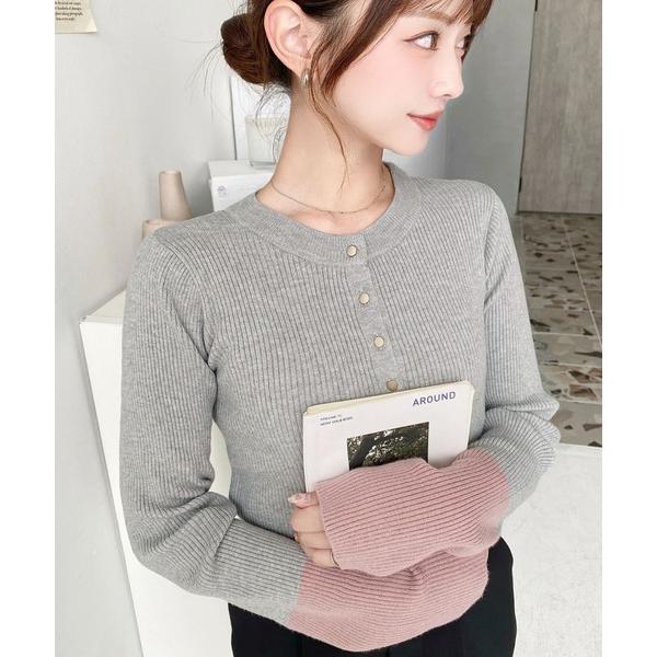 『セール実施中』ZOZO問い合わせ番号:91817924ショップ:moment+，モーメントプラスブランド:moment+，モーメントプラス商品名:袖配色ヘンリーネックリブニットプルオーバーカテゴリ:トップス>ニット/セーターブランド...