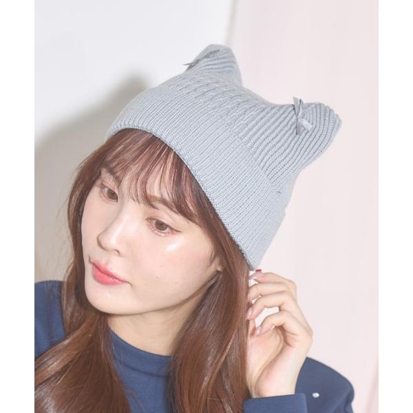 ニット帽 ニットキャップ 「ZOZO限定」ミニリボン付きネコミミニット帽 レディース