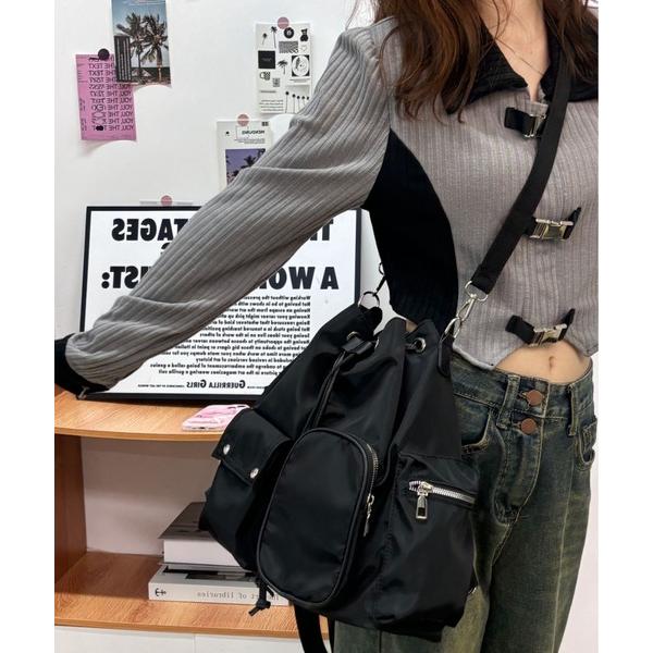 ショルダーバッグ バッグ マルチポケット 巾着 ショルダーバッグ 韓国ファッション 3way pocket shoulder bag 3ウェイポケットショルダーバッグ リュック …