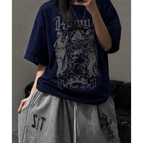 tシャツ 半袖 「新色追加」 ダーク ドクロ グラフィック ヴィンテージ スカル プリント y2k 古着風 韓国ストリート 半袖 Tシャツ レディース メンズ