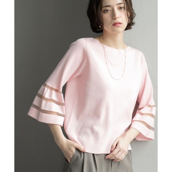 ニット セーター 「6色展開」シアーボーダーフレアスリーブニット「洗濯機洗い可」 レディース