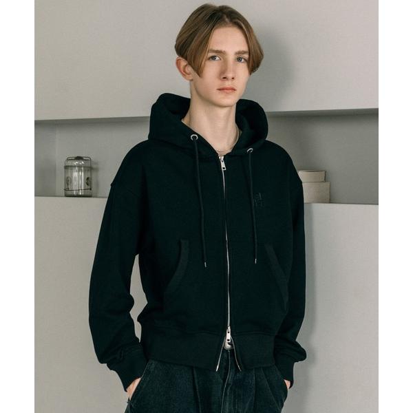 パーカー 「LURAKU」One Point double zip-up hoodie /ワンポイントダブルジップフーディー メンズ レディース