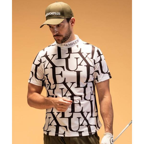 tシャツ 速乾 LUXEAKMPLUS(リュクスエイケイエムプラス)ゴルフ 総柄半袖 モックネックTシャツ(吸水速乾) メンズ