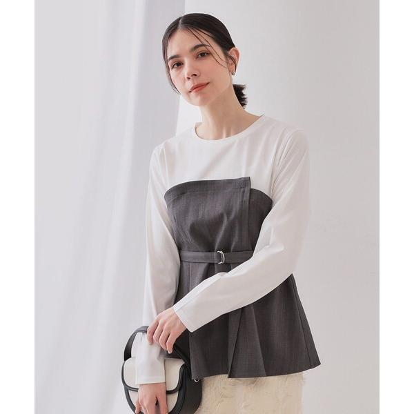 tシャツ ベルト付ビスチェドッキングカットソー「洗濯機洗い可」 レディース