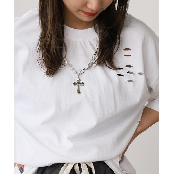tシャツ ネックレス付き ダメージ半袖Tシャツ メンズ 秋物 秋服 2026年秋冬 メンズ レディース