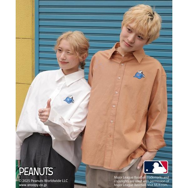 ブラウス シャツ MLB×PEANUTSコラボワッペンオックスシャツ/ドジャース・ヤンキース・パドレス・メッツ/ピーナッツ/ユニセックス レディース メンズ