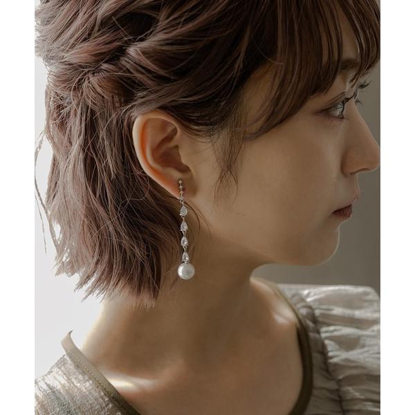 イヤリング ドロップビジュー＆パールイヤリング レディース
