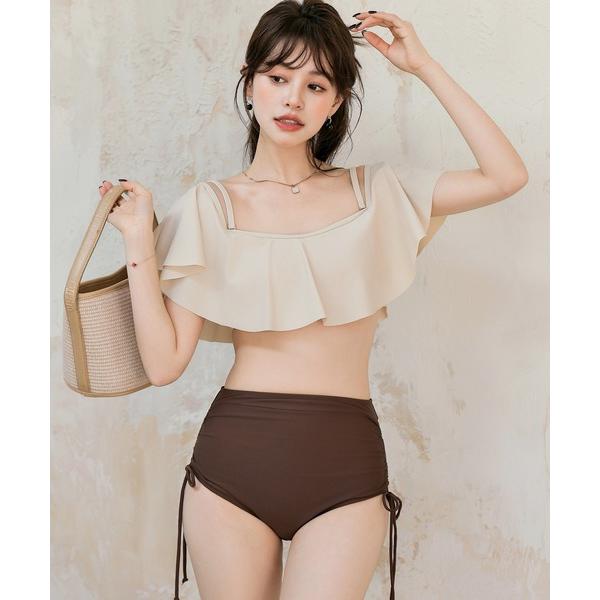 ※このアイテムは返品・交換対象外商品です。ZOZO問い合わせ番号:92767209ショップ:TeddyShop，テディショップブランド:TeddyShop，テディショップ商品名:レディース水着 2wayオフショル風フレアバイカラー配色ハイウ...