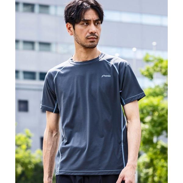 tシャツ 速乾 phenix OUTDOOR(フェニックスアウトドア) メンズ ライン柄 クルーネック半袖Tシャツ (吸水速乾 / 通気性) メンズ